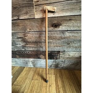 Antique Lavish Wooden Gentlemans Cane Walking Stick Yellowstone Elk None
